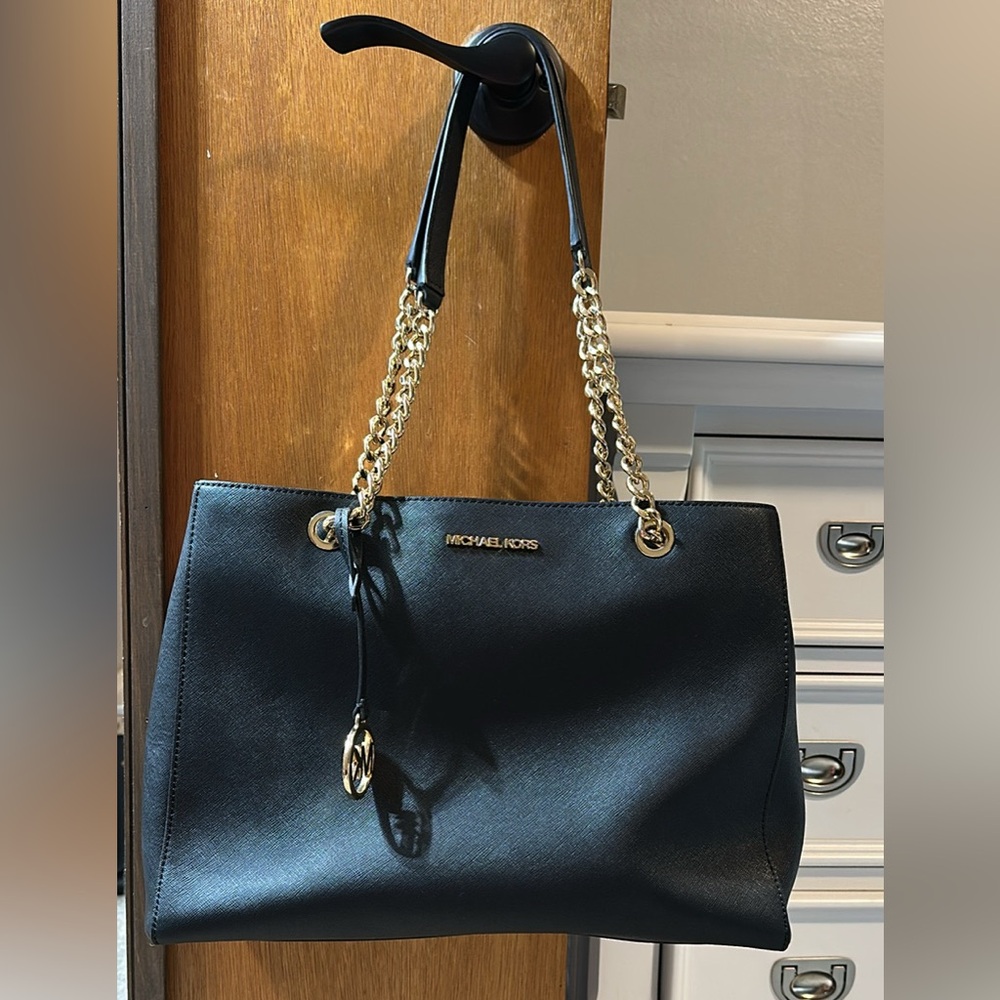 Michael Kors Black Shoulder Bag with Gold Accents